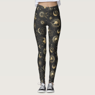 Black and Gold Moon Star Sun Astrologie Kunst Leggings