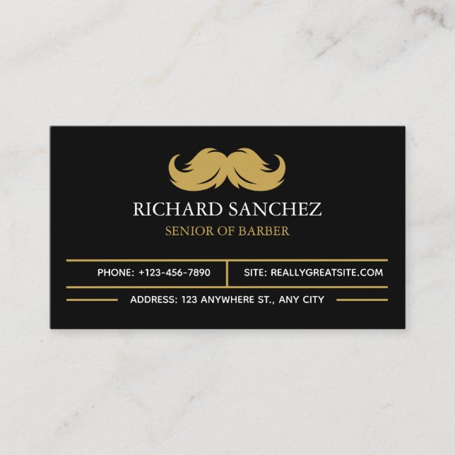 Black and Gold Morden Berber Shop  Visitenkarte (Vorderseite)