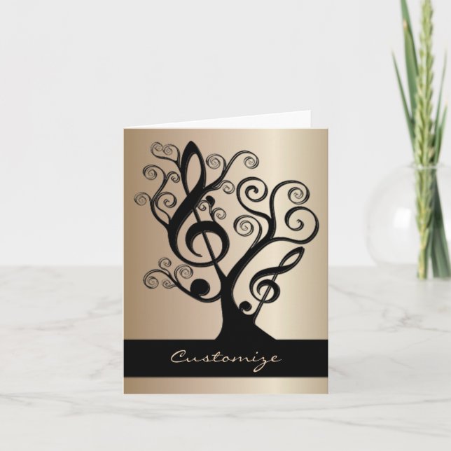 Black and Gold Music Treble Clef Tree Card Karte (Vorderseite)
