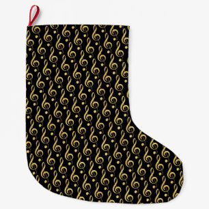 Black and Gold Musical Treble Clef Strumpf Großer Weihnachtsstrumpf
