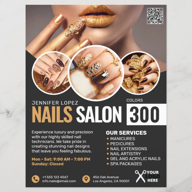 Black and Gold Nail Salon Flyer (Vorne)