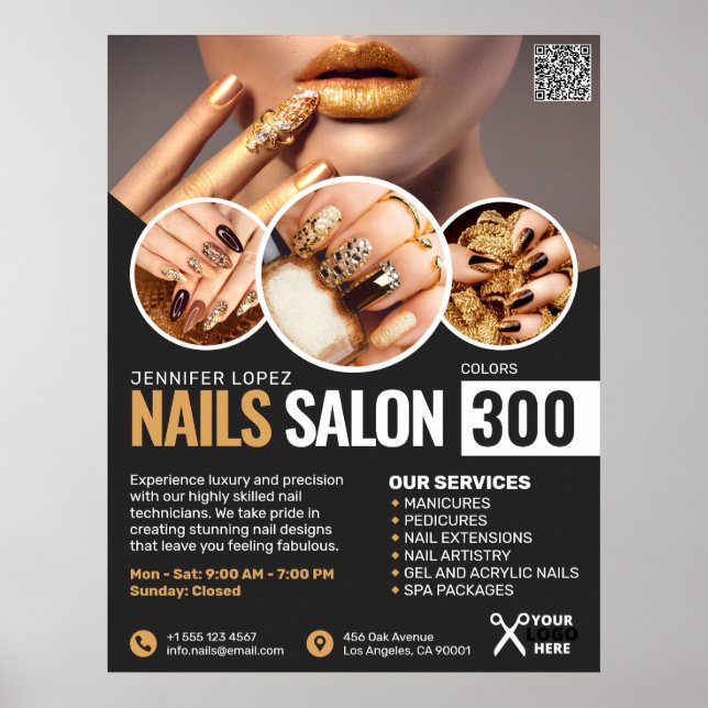 Black and Gold Nail Salon, Makeup Artist Poster (Vorne)