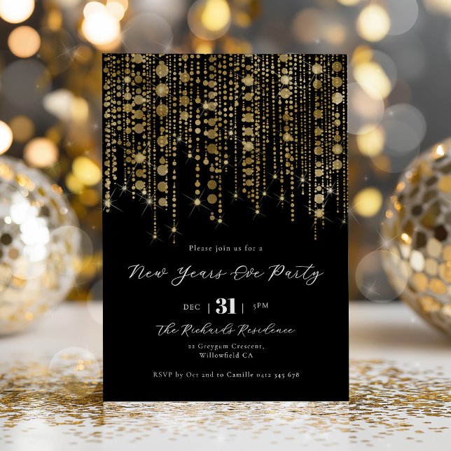 Black and Gold New Years Eve Party  Einladung (New Years Eve Invitation | Black and Gold)