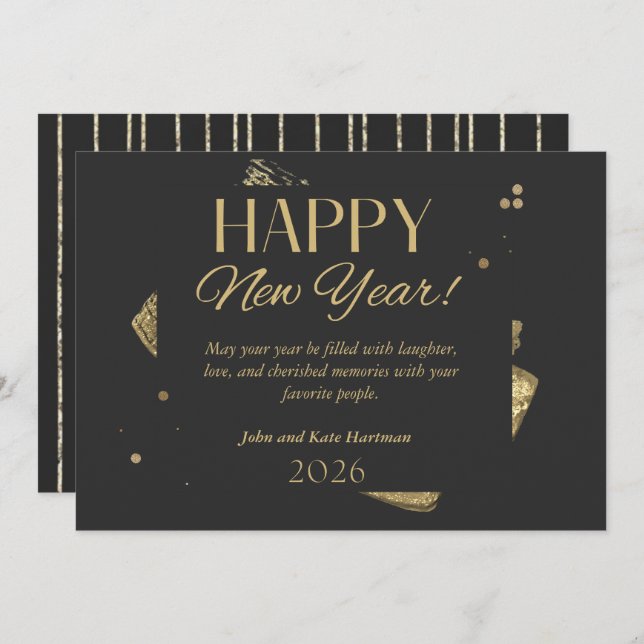 Black and Gold New Years Greeting Card Einladung (Vorne/Hinten)