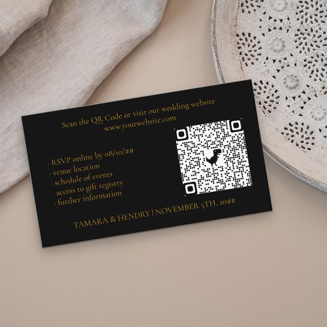 Black and Gold Online UAWG QR Code Hochzeit Begleitkarte (Von Creator hochgeladen)