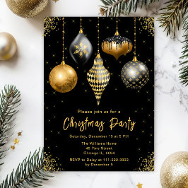 Black and Gold Ornaments Christmas Party Einladung