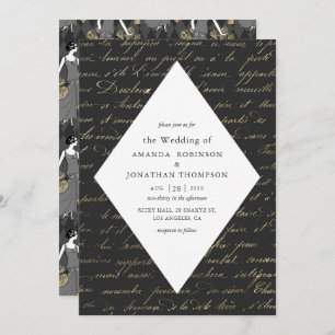 Black and Gold Paris Themed Calligrafy Wedding Einladung