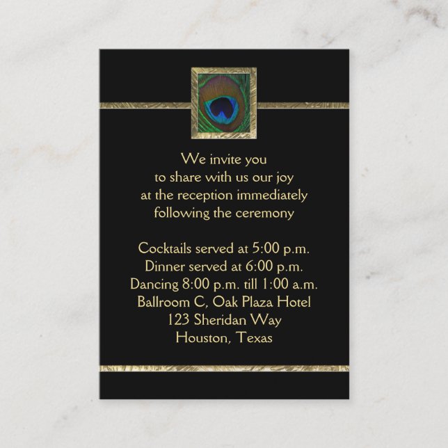Black and Gold Peacock Feather Enclosure Card Begleitkarte (Vorderseite)
