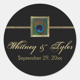 Black and Gold Peacock Feather Wedding Sticker