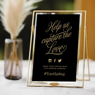 Black and Gold Personalisiert Wedding Hashtag Sign