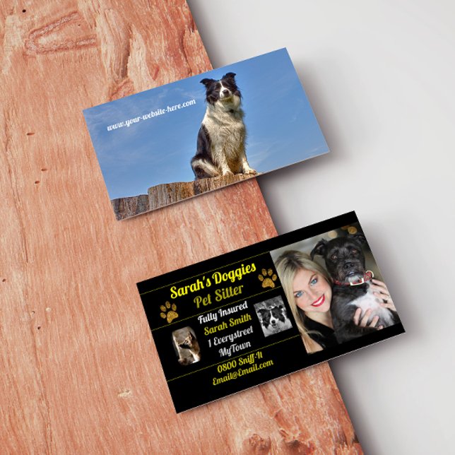 Black and Gold Pet Sitter Dog Walker Visitenkarte (Von Creator hochgeladen)
