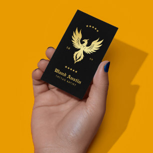 Black and Gold Phoenix Tattoo Artist Business Card Visitenkarte
