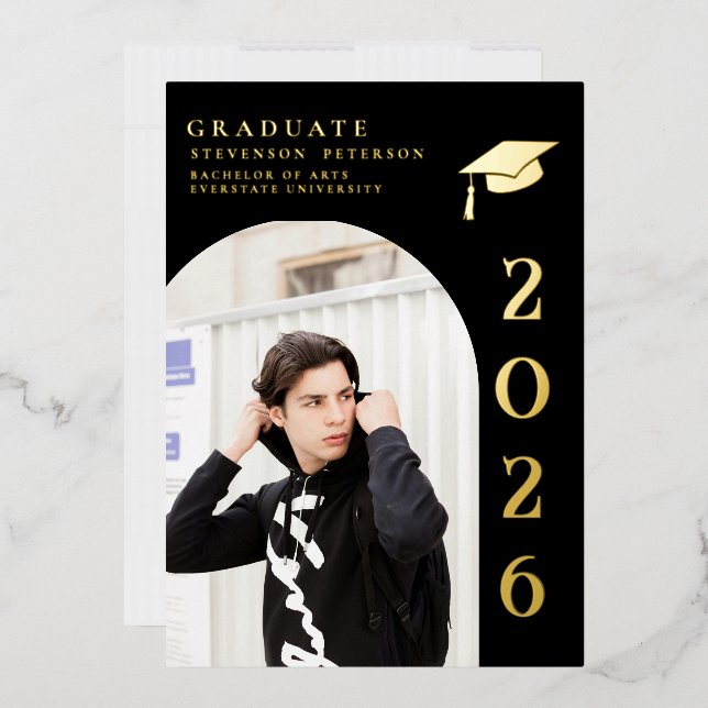 Black and Gold Photo Graduation Invitation Folieneinladung (Briefumschlag)