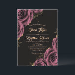 Black and Gold ⎮ Pink Roses Wedding Einladung<br><div class="desc">Modern stylish wedding invitation mauve flowers with gold dust on with a gold ink pour effect (the gold is a digital effect,  not real foil!) and modern calligraphy. Classy and elegant,  simple and modern invitation.</div>