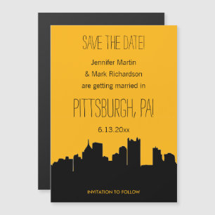 Black and Gold Pittsburgh Hochzeit Sichern Sie das Magneteinladung