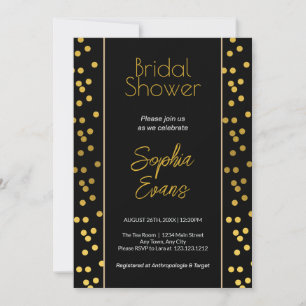 Black and Gold Polka Dot Brautparty Einladung