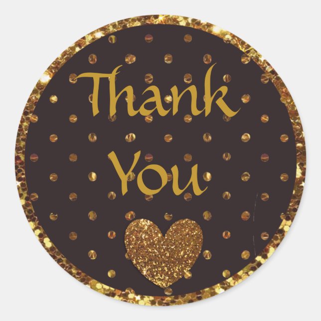 Black and Gold Polka Dot Glitzer Danke, Sticker (Vorderseite)