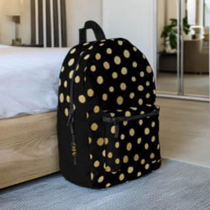 Black and Gold Polka Dot Personalisiert Bedruckter Rucksack