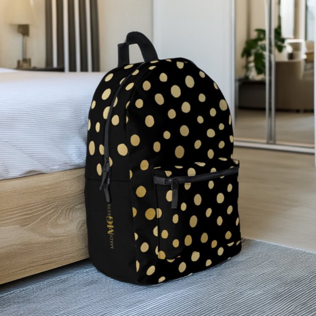 Black and Gold Polka Dot Personalisiert Bedruckter Rucksack (Von Creator hochgeladen)