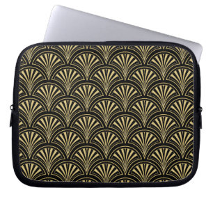Black and Gold Posh Deko Fan Pattern Laptopschutzhülle