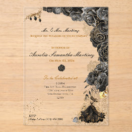 Black and Gold Quinceañera Acryleinladungen