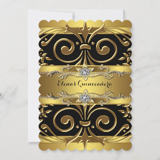 Black and Gold Quinceanera Einladung (Vorderseite)