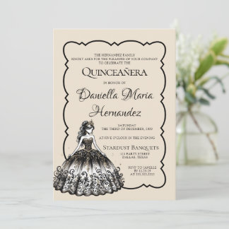 Black and Gold Quinceañera Einladung