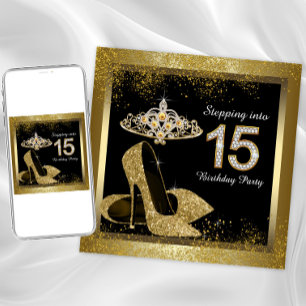 Black and Gold Quinceanera Einladung