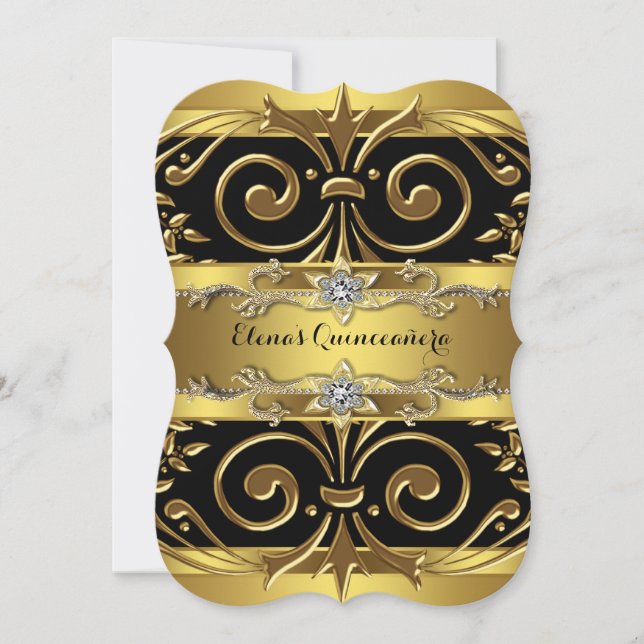 Black and Gold Quinceanera Einladung (Vorderseite)