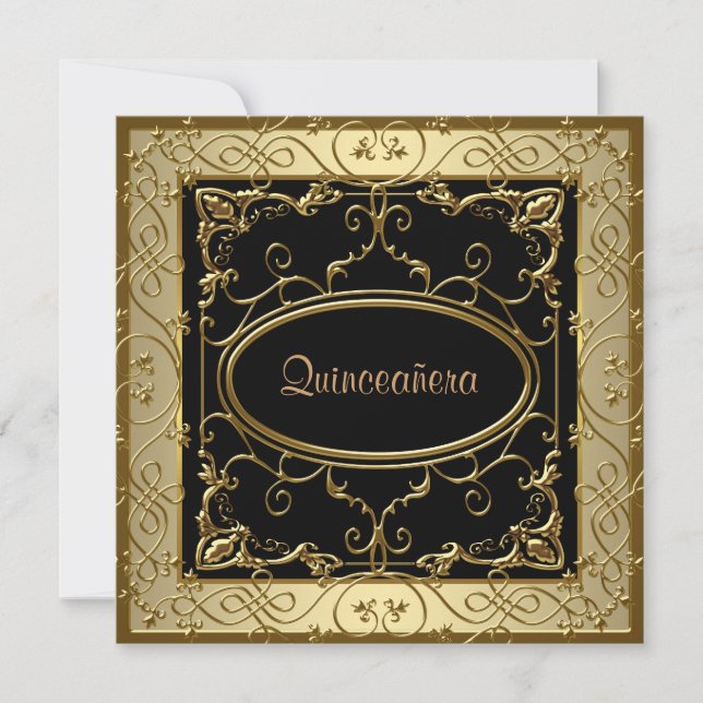 Black and Gold Quinceanera Einladung (Vorderseite)