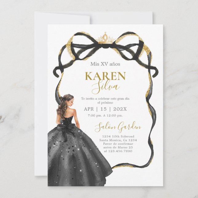 Black and Gold Quinceanera Invitation Einladung (Vorderseite)