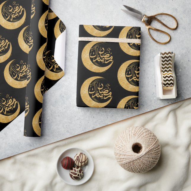 Black and Gold Ramadan Mubarak | Ramadan-Geschenk Geschenkpapier (Kunsthandwerk)