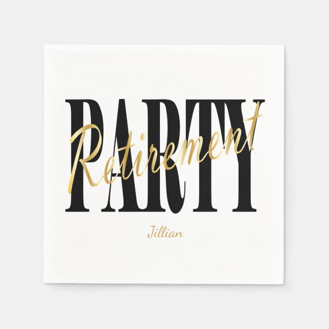 Black and Gold Retirement Party, Custom Napkins Serviette (Vorderseite)