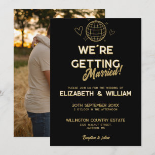 Black and Gold Retro Disco Foto Hochzeit Einladung