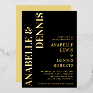 Black and Gold Retro Schriftart Minimalistisch Wed Folieneinladung