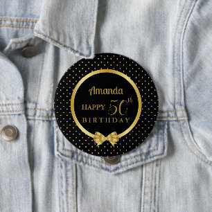 Black and Gold Ribbon Elegant 50. Geburtstag Button