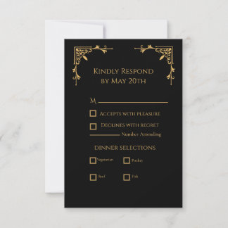 Black and Gold - Royal Regency RSVP Karte