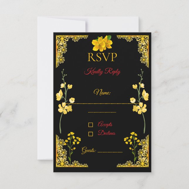 Black and Gold RSVP Card Karte (Vorderseite)