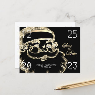 Black and Gold Santa Save the Date Weihnachts-Part Ankündigungspostkarte
