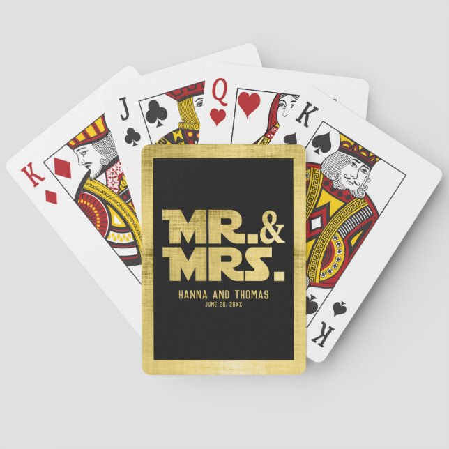 Black and Gold Sci Fi Themed Wedding  Spielkarten (Rückseite)