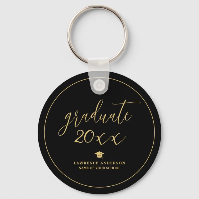 Black and Gold Script 2024 Graduate Abschluss Schlüsselanhänger (Vorderseite)