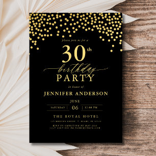 Black and Gold Script 30. Geburtstag Einladung
