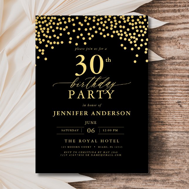 Black and Gold Script 30. Geburtstag Einladung (Von Creator hochgeladen)