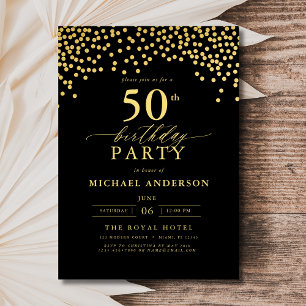 Black and Gold Script 50. Geburtstag Einladung