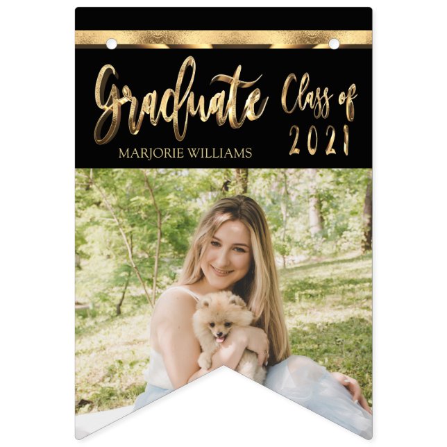 Black and Gold Script Class of 2021 Abschluss Wimpelkette (Zweite Fahne)