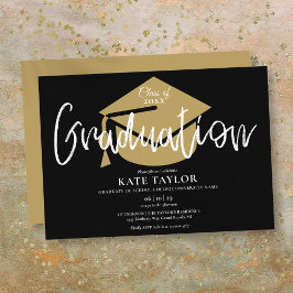 Black and Gold Script Graduation Party Einladung