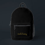 Black and Gold Script  | Stylish Monogram Modern Bedruckter Rucksack<br><div class="desc">A simple stylish custom monogram design in an casual handwritten in striking monochrome Black. The monogram can easily be personalized to make a design as unique as you are! The perfect trendy gift or accessory for any occasion.</div>