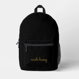 Black and Gold Script  | Stylish Monogram Modern Bedruckter Rucksack