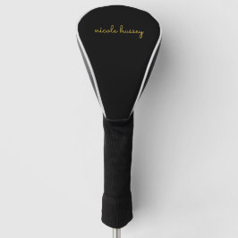 Black and Gold Script  | Stylish Monogram Modern Golf Headcover