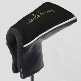 Black and Gold Script  | Stylish Monogram Modern Golf Headcover